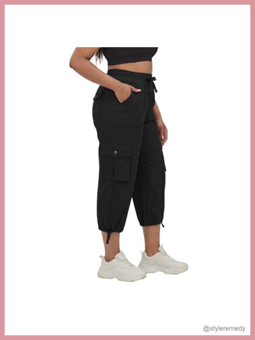 Plus Size Capris with Pockets Lightweight Stretch Pull-On Cargo Wide Leg